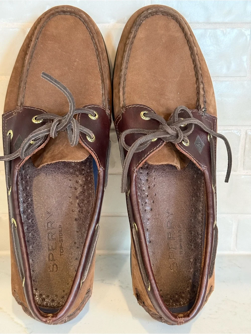 Sperry Top-Sider Men’s 11.5 Brown Leather Nubuck 2-Eye Boat Shoes Moc Toe